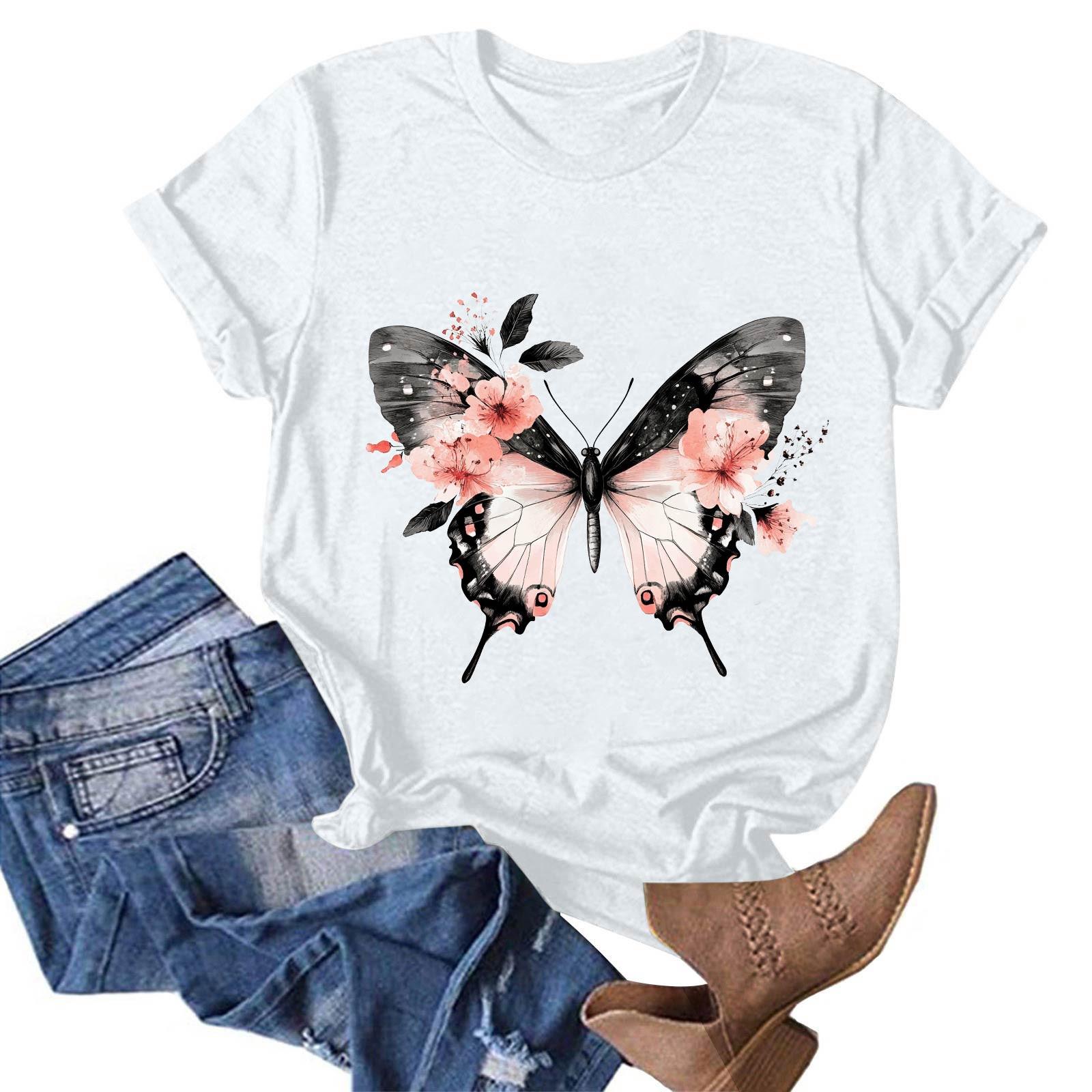 

Женская модная повседневная футболка с круглым вырезом и принтом, пуловер с короткими рукавами, топ S белый