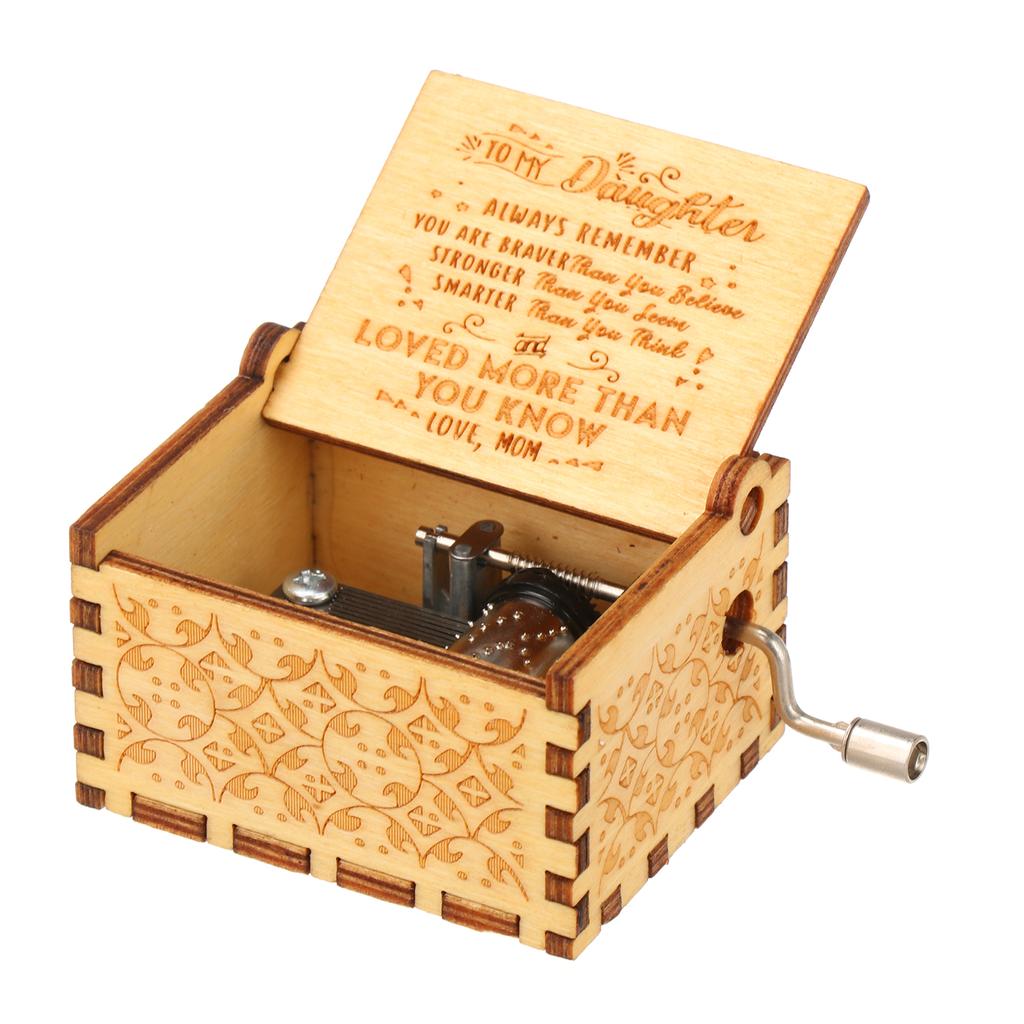 Mother's Day Birthday Classical Wooden Hand Crank Music Box Musical Boxes Antique Engraved