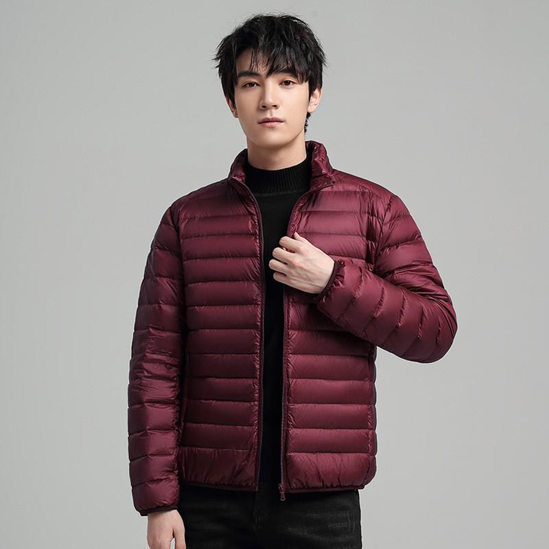 Mens Lightweight Short Down Jacket Hooded Stand Collar Winter Warm Outerwear 90% White Duck