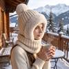 Elastic Warm Hat for Running Windproof Balaclava, Knitted Ski Mask Hat, Fleece Lined Knit with Winter Balaclava Men And Women Pompom, Cozy Neck Warmer