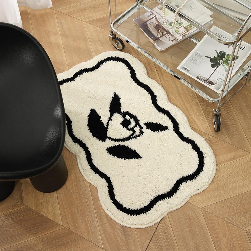 

style black and white bathroom absorbent floor mat, thickened fluff for household use, anti slip foot mat for bathroom, plush 40X60CM