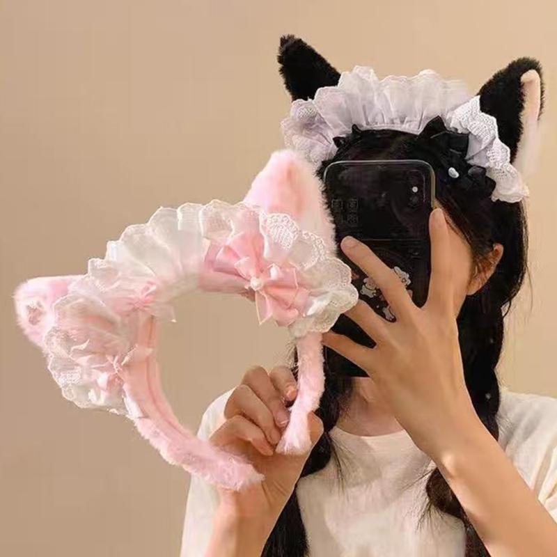 Roztomilý chlupatý kočičí uši mašlička do vlasů Pohodlné čelenky pro každodenní použití Cosplay Anime Módní čelenka do vlasů