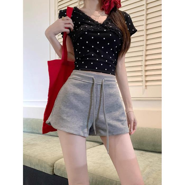 Spicy Girl High-Waisted Drawstring Summer Pants - Versatile Slimming Loose Wide-Leg Shorts L