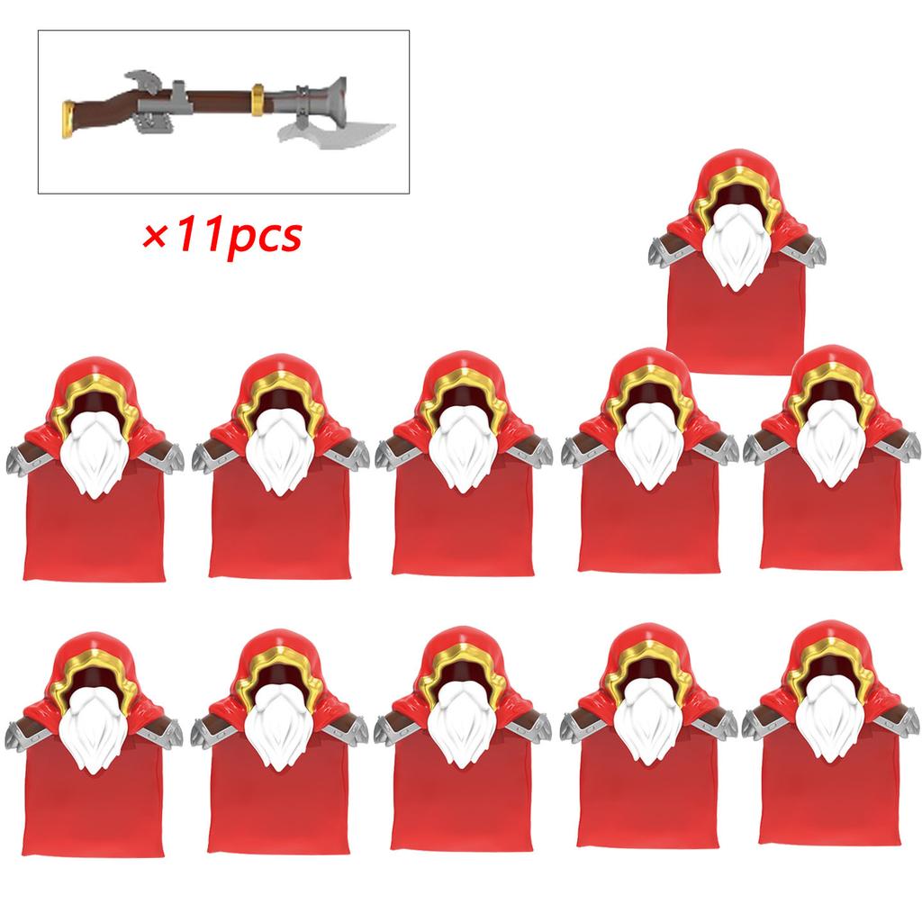 11Pcs Medieval Stormwind Soldiers Golden Knights Building Blocks Accessories Helmet Sword Weapons Action Figures Kids Toys Gifts