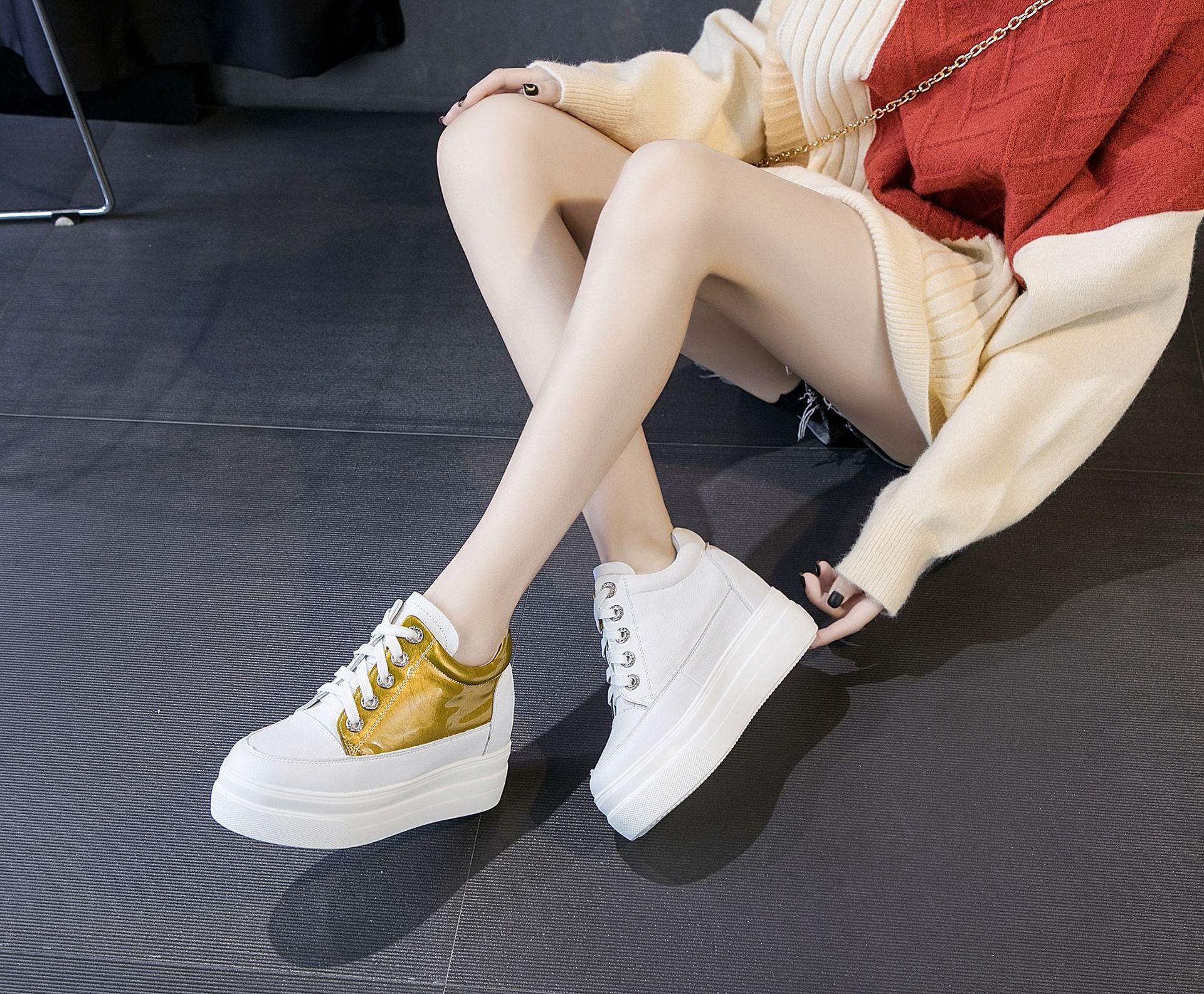 

Fujin/кеды из лакированной натуральной кожи на танкетке 7,5 см, повседневные кроссовки на массивном массиве, вулканизированный скрытый каблук, летние женские модные туфли на шнуровке 39 жёлтый