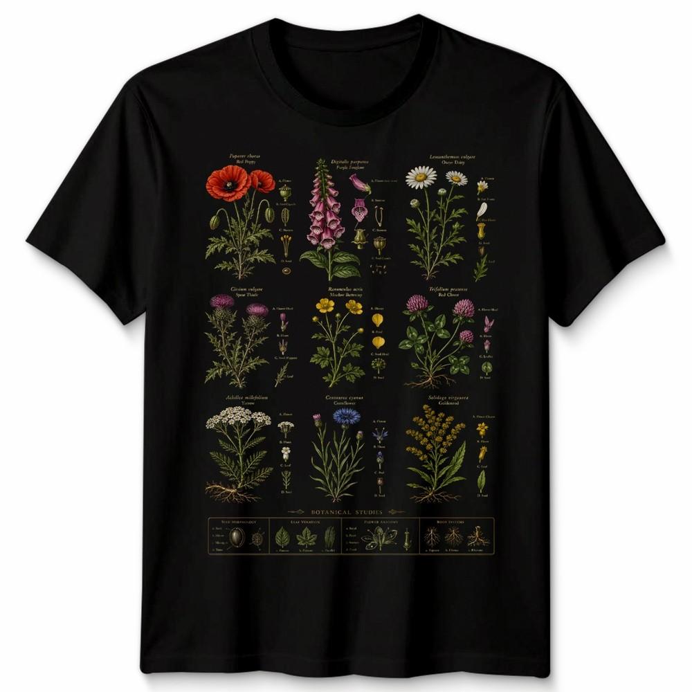 T-shirt Unisex Variazioni Floreali Fiori Selvatici Britannici Grafica Retro Cool