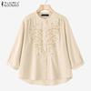 ZANZEA Women Casual Round Neck 3/4 Sleeve Loose Embroidery Print Blouse