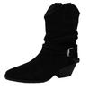 Thick Heel Wide Boots Western Boots High Heel Martin Boots Pointed Suede Belt Buckle Medium Boots Women's Autumn and Winter European and American R