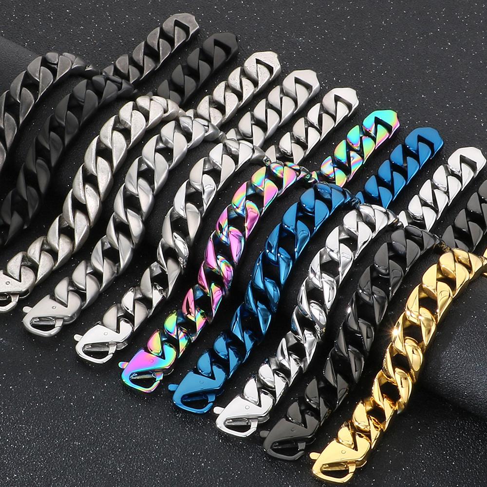 Vakuumplattiertes Curb Cuban Link Kettenglied Armband für Herren 15MM Rund Poliert Matt Titan Edelstahl Herren Armbänder Schmuck