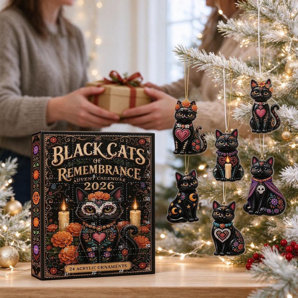 2026 Black Cat Day of the Dead Wall Calendar, Gothic Mexican Sugar Skull Hanging Ornament Art Decor