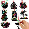 64 Pcs Hawaiian Theme Scratch Cards Art Magic Rainbow Scratch Cards Flamingo