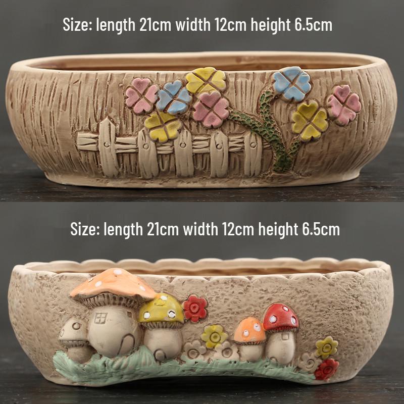 Cartoon Grobkeramik Großer Keramik Sukkulentenübertopf im Bilderbuchstil
