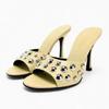 Fashion New designer large-sized rivet slippers for export, women's outerwear round toe exposed one-shoulder high heels