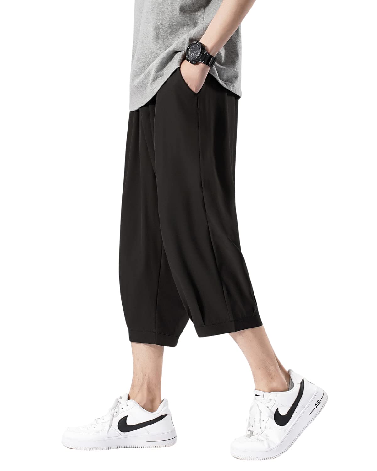 

крутые к укороченным большим гаремам лед Мужские брюки, длиной 3/4, летние, на ощупь, брюки, шорты, размер, брюки, широкие, свободные, крутые, шелковые, шорты, спортивные,