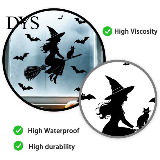 Festive Atmosphere Wall Stickers Halloween Witch Black Cat Static Window Stickers, Waterproof PVC Silhouette Decals, Indoor And Outdoor Ornament