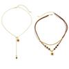 SHIXIN Vintage Brown Stone Beaded Choker Necklace for Women Exquisite Gold Color Sun Pendant Necklace New Year Clavicle Jewelry