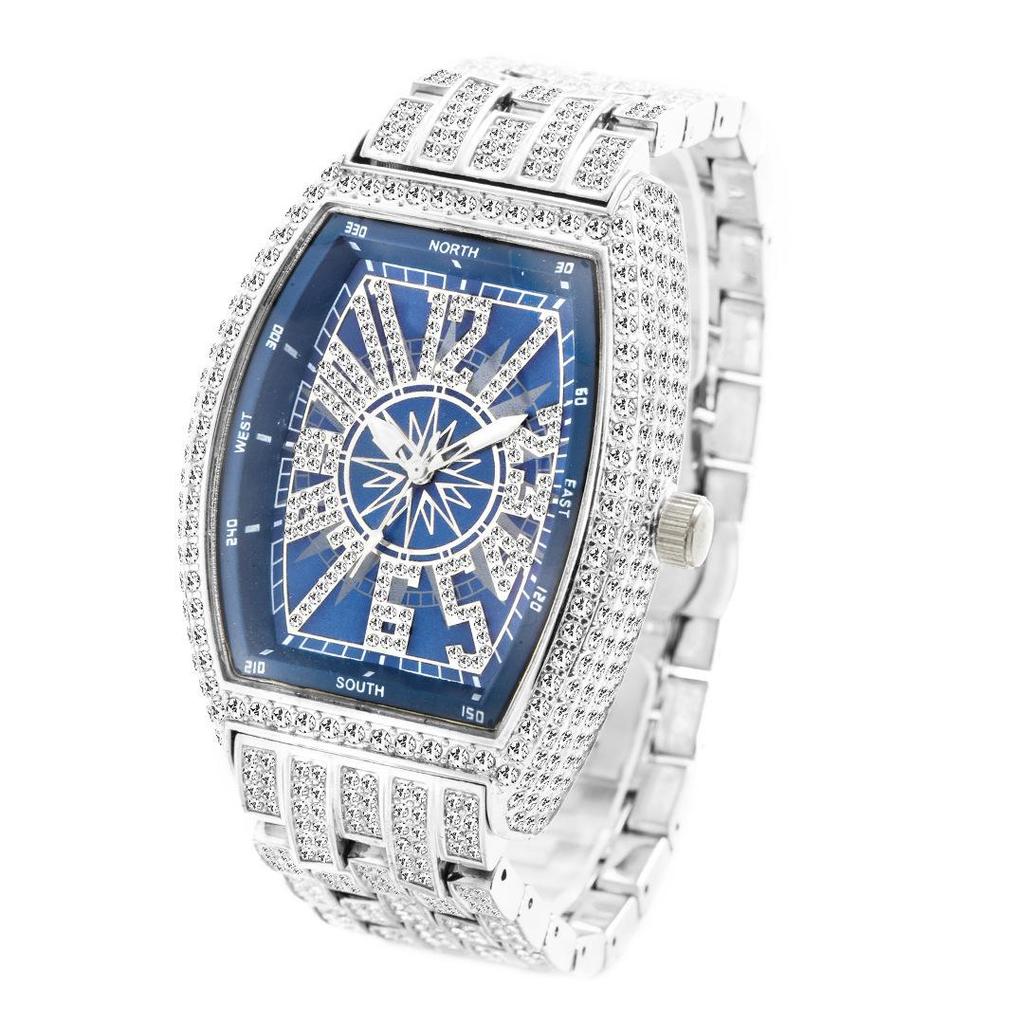 Luxury Mens Watches Fashion Hip Hop Iced Diamond Waterproof Tonneau AAA Quartz Wristwatch Male