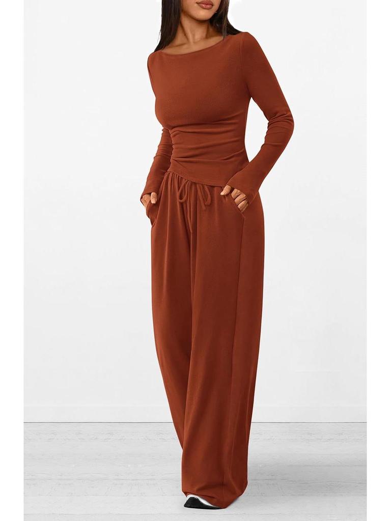 Asymmetrisches Langarm-T-Shirt & Weitbein-Hosen-Set - Herbstkollektion 2025