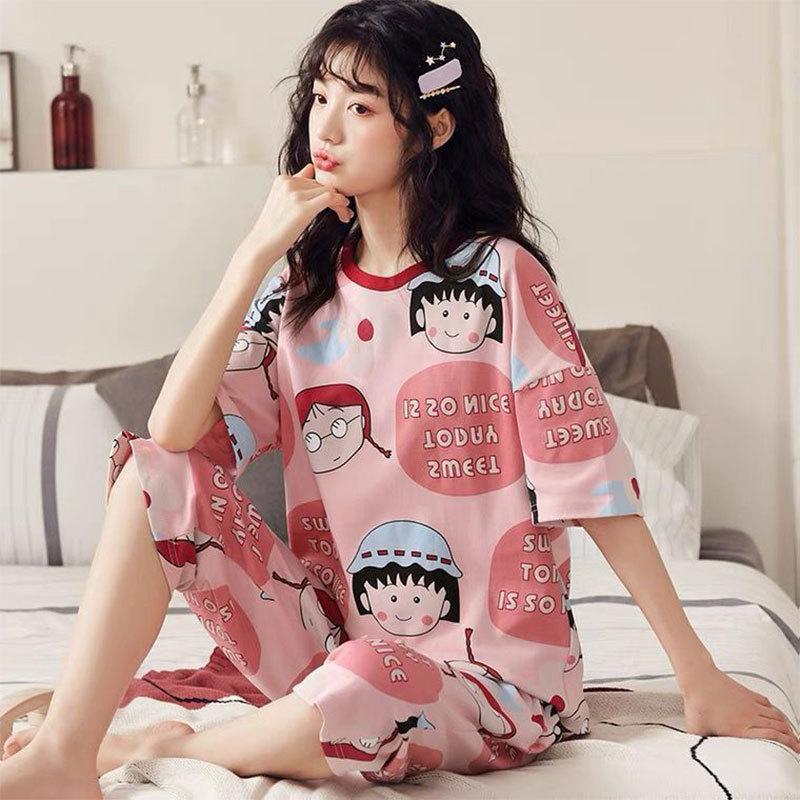 Japanese summer department new cotton pajamas women's fresh pastoral style student casual loungewear round neck short-sleeved suit