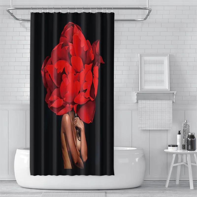 3D Shower Curtain European And American Abstract Figures, Flowers, Toilet Partition Curtains, Simple Curtains With Accessories