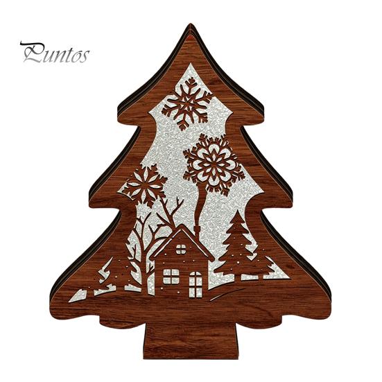 Atmospheric Room Lighting 3D Wooden LED Christmas Night Light, Hollow Carved Tabletop Decor Table Lamp with Warm Glow, Festive Holiday Home And Office