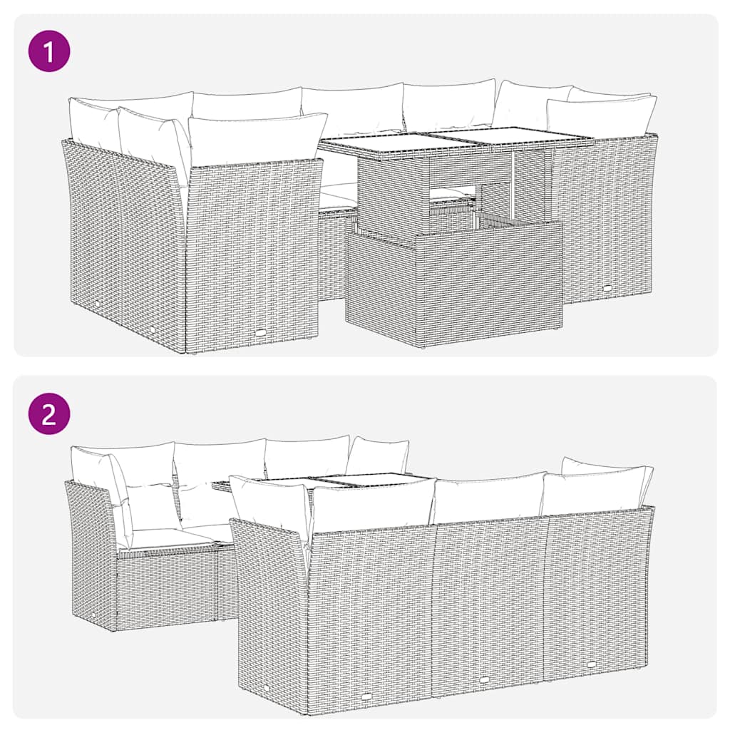 7 Piece Garden Sofa Set with Cushions Light Grey Poly Rattan