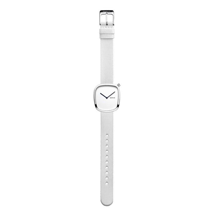 BERING Pebble Watch 18034-007 - White Mesh Stainless Steel - Sapphire Crystal