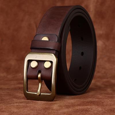 Washed Thickened Retro Matte First Layer Cowhide Belt Men'S Leather Simple Versatile Casual Jeans Copper Buckle Belt
