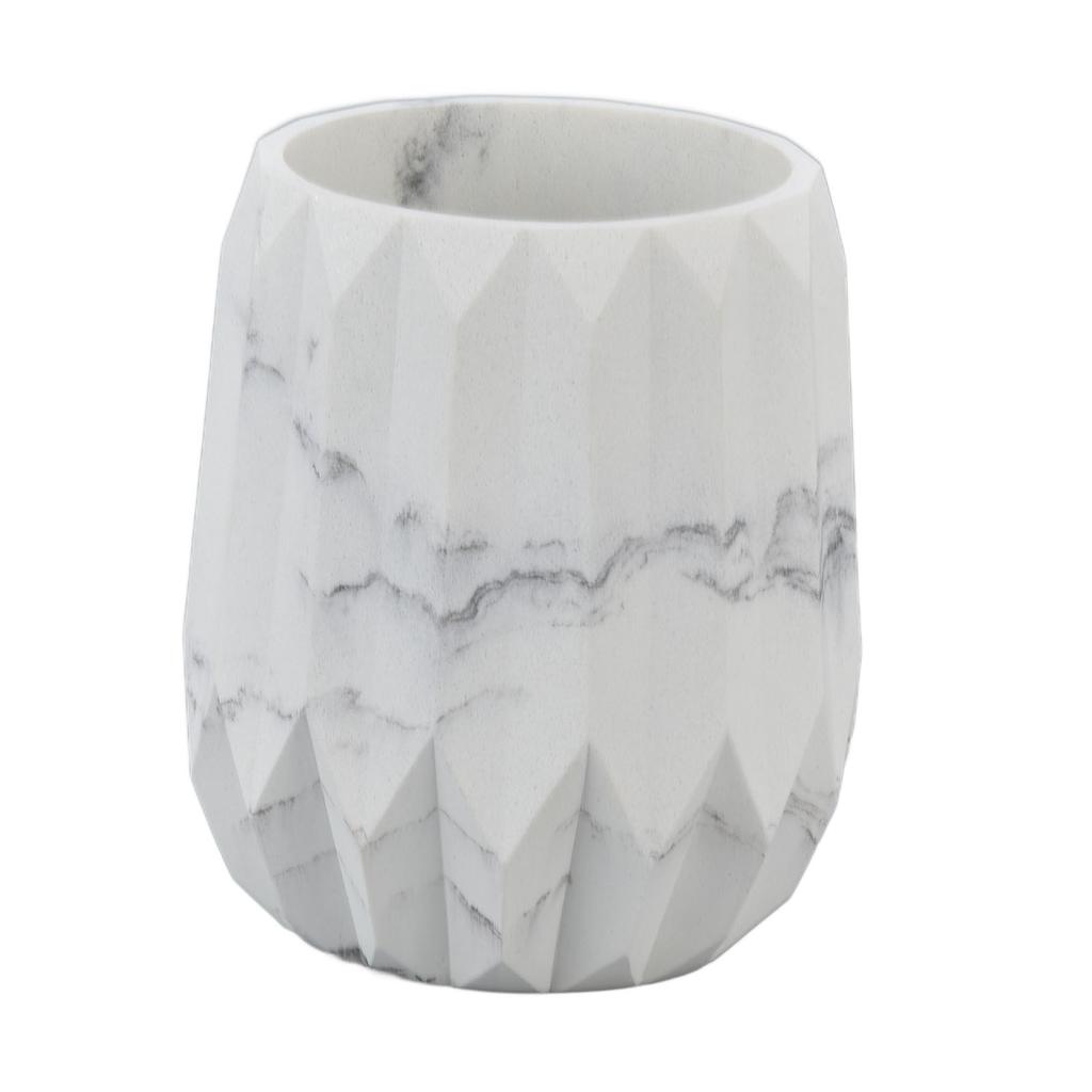 Makeup Brush Holder Durable Glossy Resin Large Capacity Modern Design Marble Vein Makeup Brush Organizer