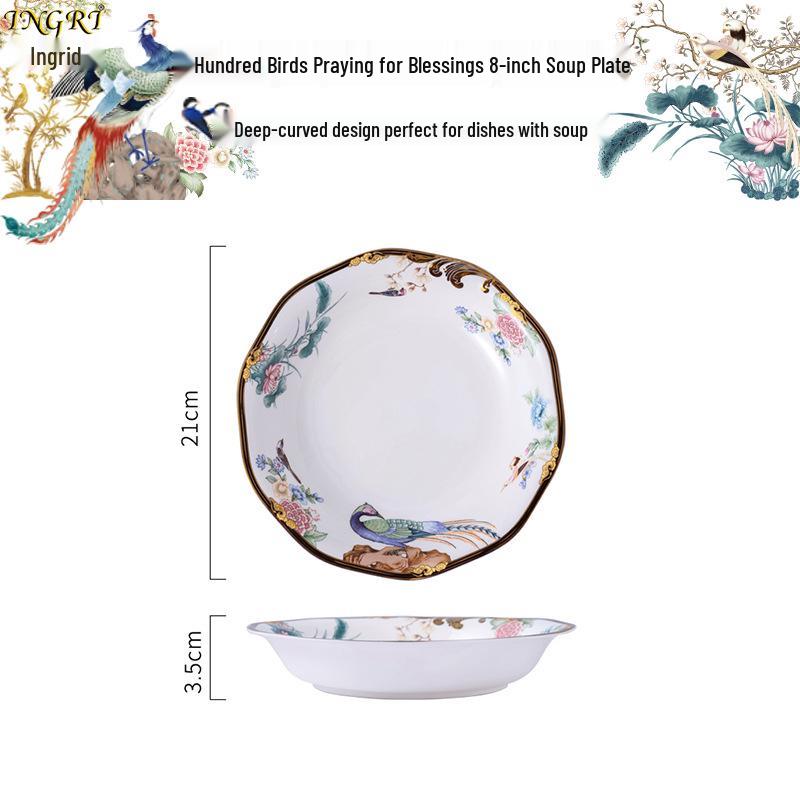 Exquisito Juego de Cuenco y Plato de Cerámica China: Vajilla Creativa Festiva de Porcelana Ósea con Cuencos, Platos y Cucharas