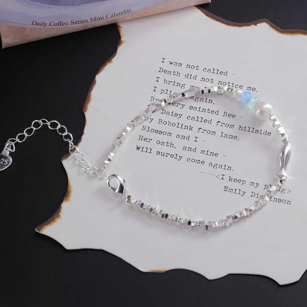 925 Silver Multicolour Bead Bracelet For Women Three Layers Geometry Drip Glaze Versatile Jewelry Dropship