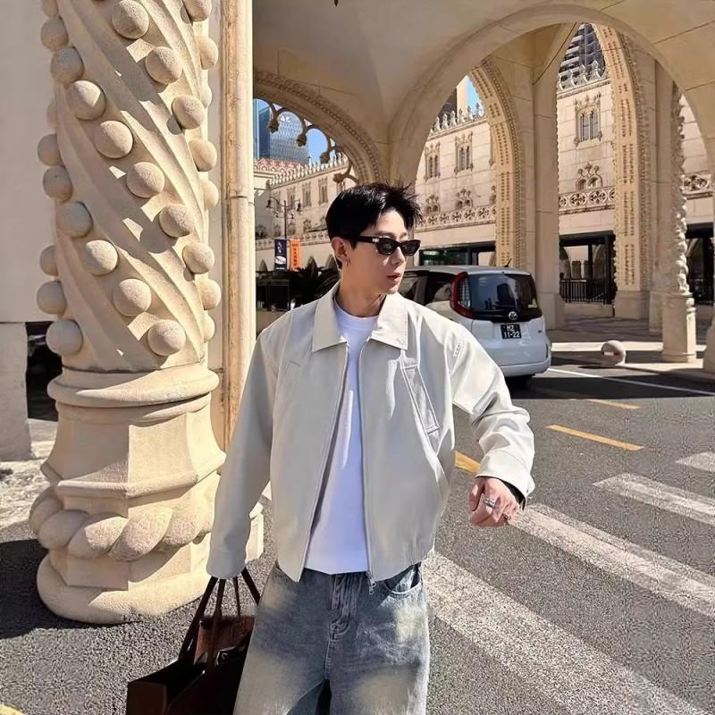 Mens Harrington Jacket Minimalist Style Casual Loose Fit Aviator Coat Solid Color
