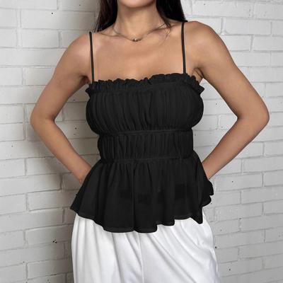 Summer Dress Set Vacation Style Slim Fit Sexy Crop Top with Ruffles High Waist