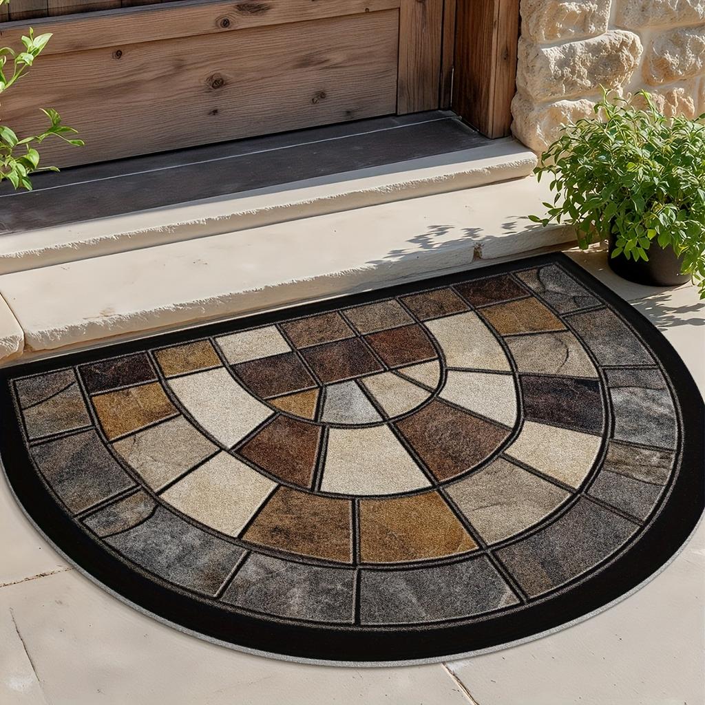 Vintage Style Semi-Circular Carpet Soft Non-Slip Decorative Mat 2D Print Aesthetic Rug for Front Door Patio Decor