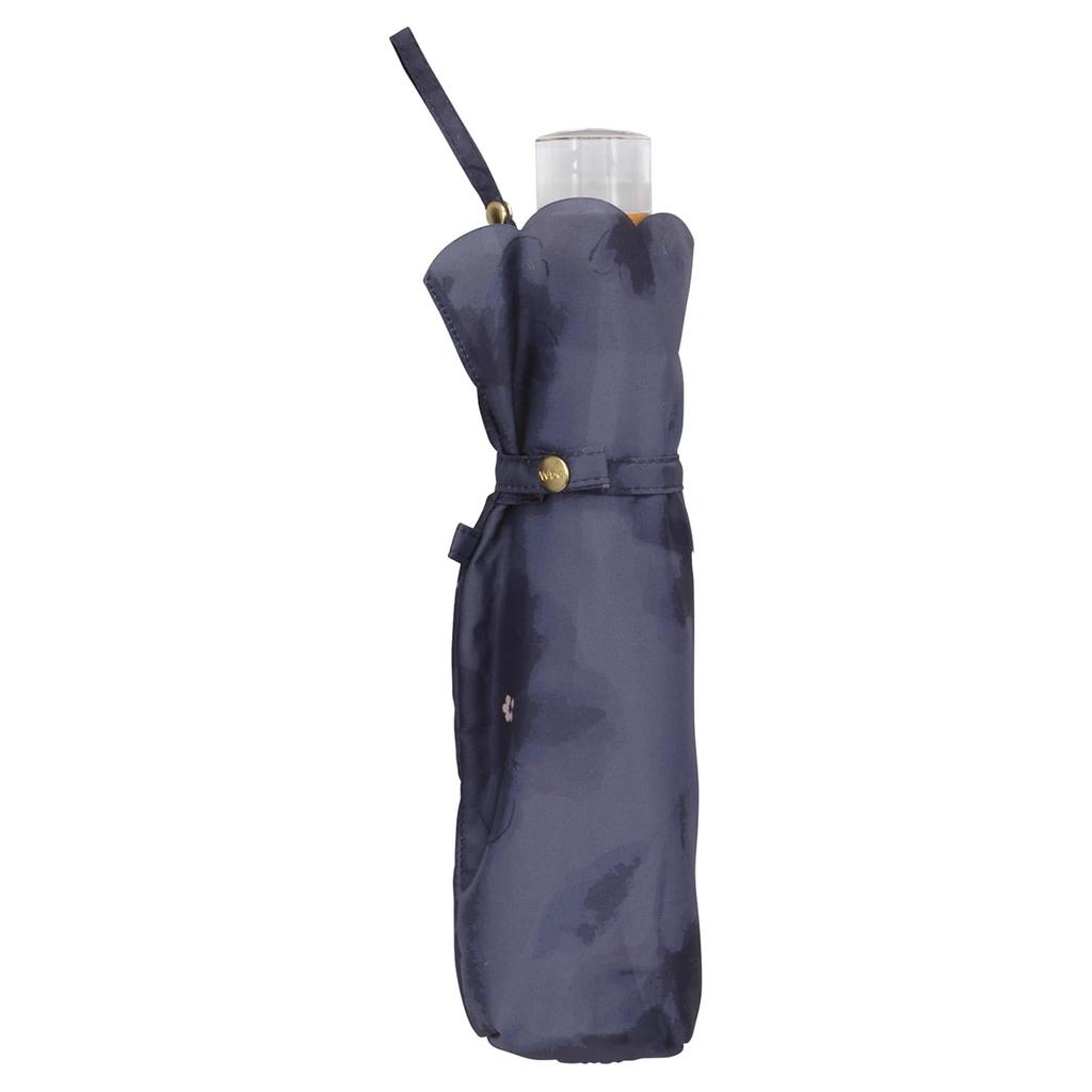 Folding Watercolor Flower Suitable for Rain or Clear Wpc. Umbrella, Mini, Navy, Lightweight, Shine, Handle, Cute, Stylish, Women's, Commuting, School,