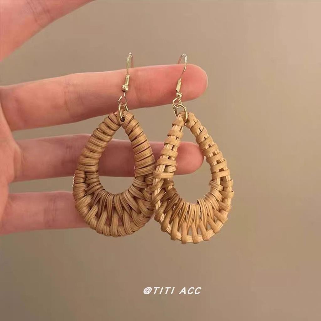 Colorful Dopamine Fabric Beaded Earrings – Women's Studs, Seaside Vacation Style, Ear Clips