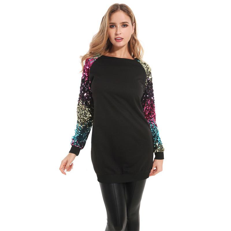 

SCIONE женский половер 2019 осенний теплый свитер с пайетками женское платье с длинными рукавами XL чёрный