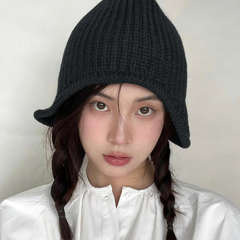 The Cap Earflap Wire Knit Beanie Black BLACK