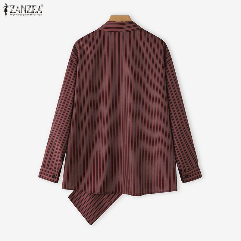ZANZEA Women Turn Down Collar Casual Long Sleeve Stripe Blouse