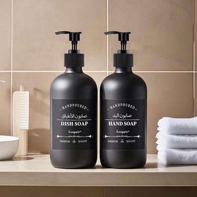 500ml PET Mat Siyah Losyon Şişesi El Sabunu ve Bulaşık Sabunu Dispenseri Banyo Yeniden Doldurulabilir Pompalı Şişe Etiketli/Tepsili