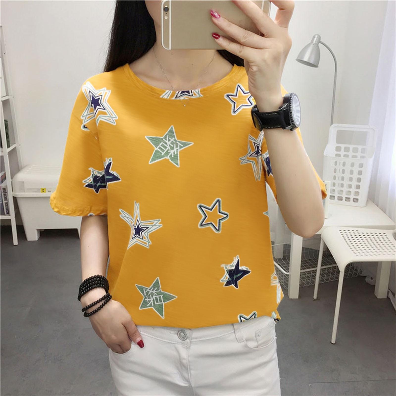 

Женская блузка с короткими рукавами и принтом звезд, свободные повседневные топы, футболка для девочек, туника M жёлтый