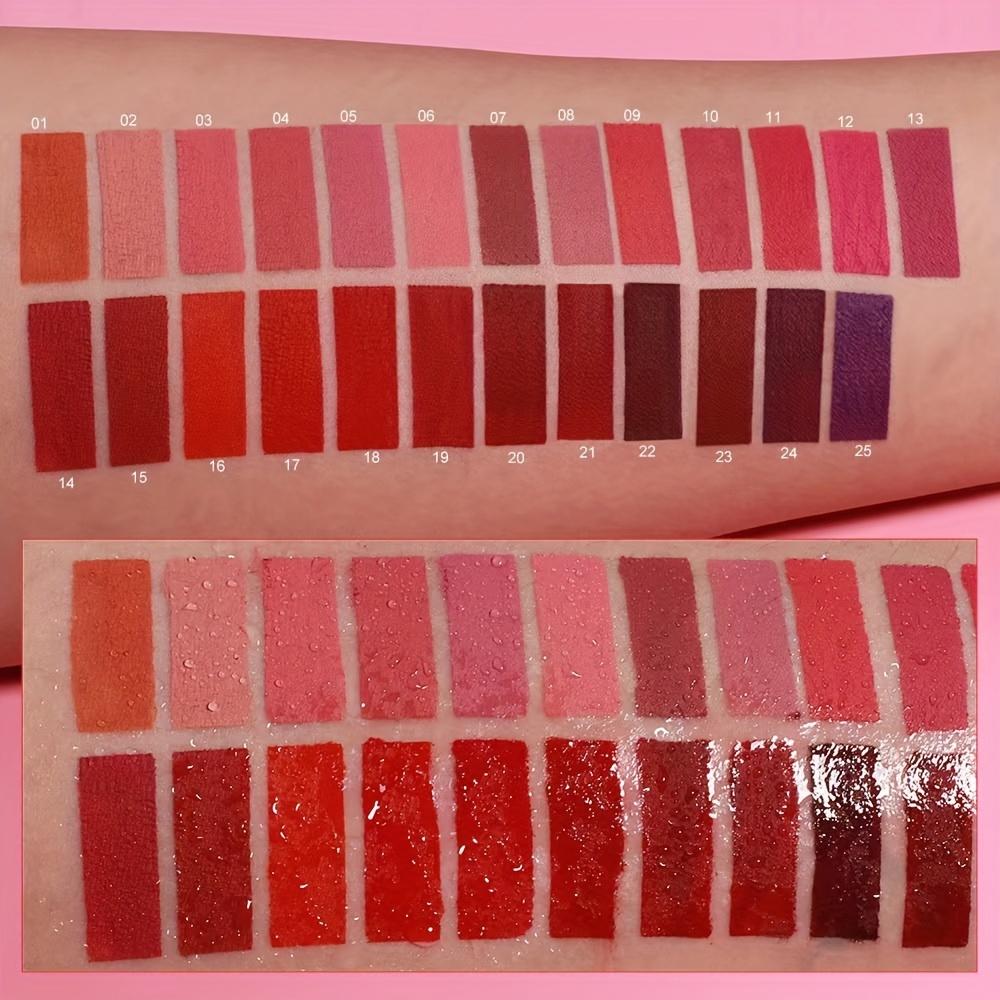 Rouge à lèvres mat 25 couleurs, imperméable, longue tenue, ne se décolore pas, antiadhésif, texture velours, lèvres naturelles, teintes rouges