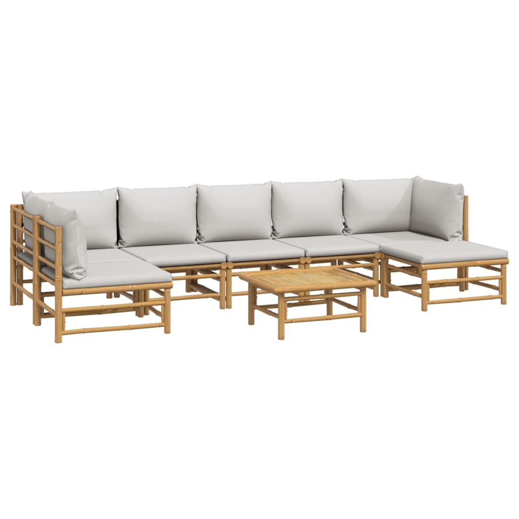 8 Piece Garden Lounge Set with Cushions Light Grey Bamboo Brown