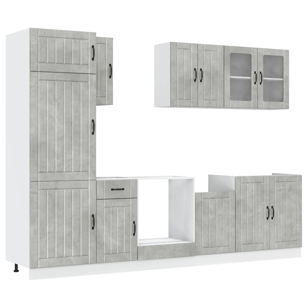8 Piece Kitchen Cabinet Set Lucca Concrete Grey Wood Based Material