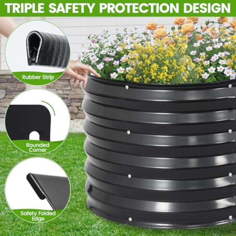 Oval Metal Outdoor Raised Garden Bed 8x2x1.4ft Grey with Protective Tape Gloves Tools for Vegetables Fruits Flowers Herbs Garde