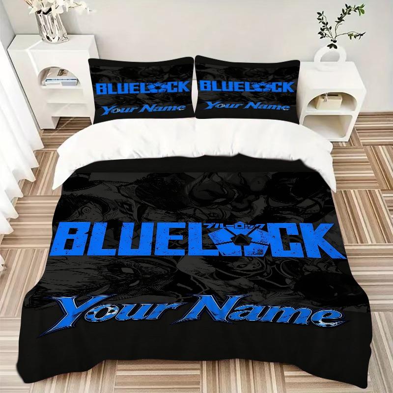 Blue Lock Custom Soccer Name Bedding Set Personalized Washable Custom 3Pcs Duvet Cover Pillowcases Soft Microfiber Home Bedroom Gift