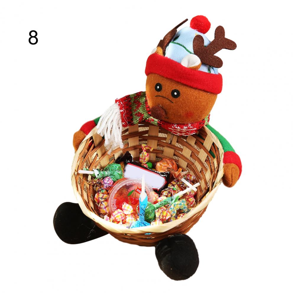 Santa Claus Snowman Candy Storage Bamboo Basket Christmas Gift Desktop Ornament Woven Handmade Bamboo Basket Snacks Restaurant