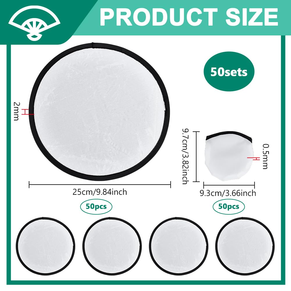 BENECREAT Folding Frisbee Round Foldable Hand 25cm Sublimation DIY Blank Folding Black with Easy to for Outdoor Events 50-Piece Fan, Shape, Fan, Fan,