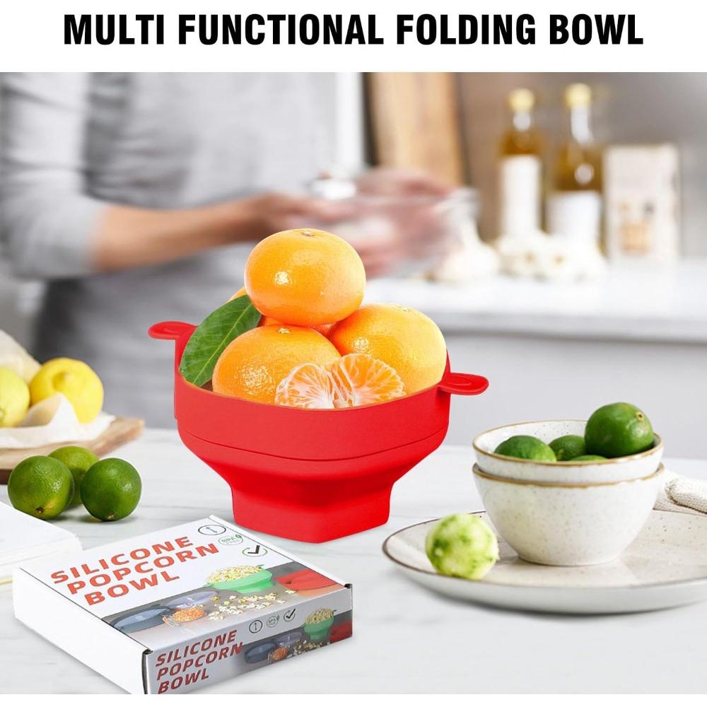 1Pcs Silicone Microwave DIY Popcorn Maker Collapsible Bowl with Lid for Home Family Movie Fruit Dish Kitchen Easy Tools
