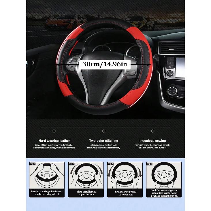 PU Leather Car Steering Wheel Cover - Breathable Microfiber, Anti-Slip & Wear-Resistant, Universal Fit for 37-38cm Wheels